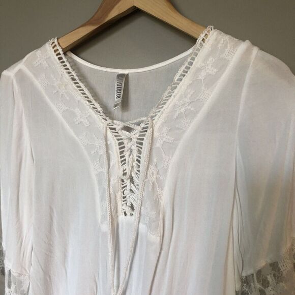 Maria Rello White Lace Boho Top Lace Up Neckline Womens Size Small Rayon - Picture 2 of 9